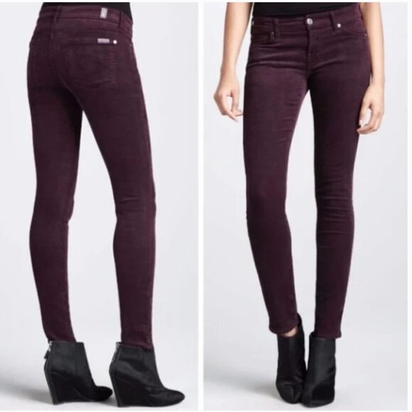 7 For All Mankind Denim - 7 For All Mankind The Skinny Eggplant Purple Corduroy Stretch Jean 25